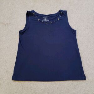 Talbots Women’s Sleeveless Tank Top Coastal Office Stretch Navy Blue Size Mp
